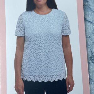 Teddi Rose Womens Blue Lace Short-Sleeve Top Size M Floral Pattern d0352